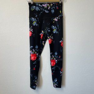 VICTORIAS SECRET LEGGINGS BLACK WITH MULTICOLORED FLORAL PRINT 7/8 LENGTH